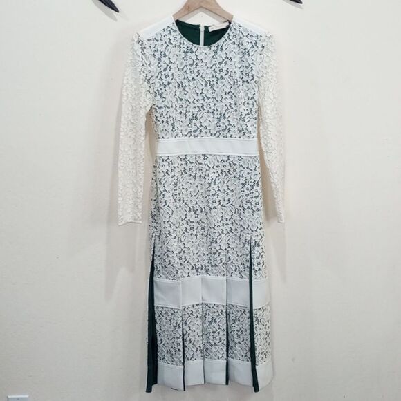 Tory Burch Lace Godet Dress - 4 ~ Ivory / Green - Picture 5 of 16